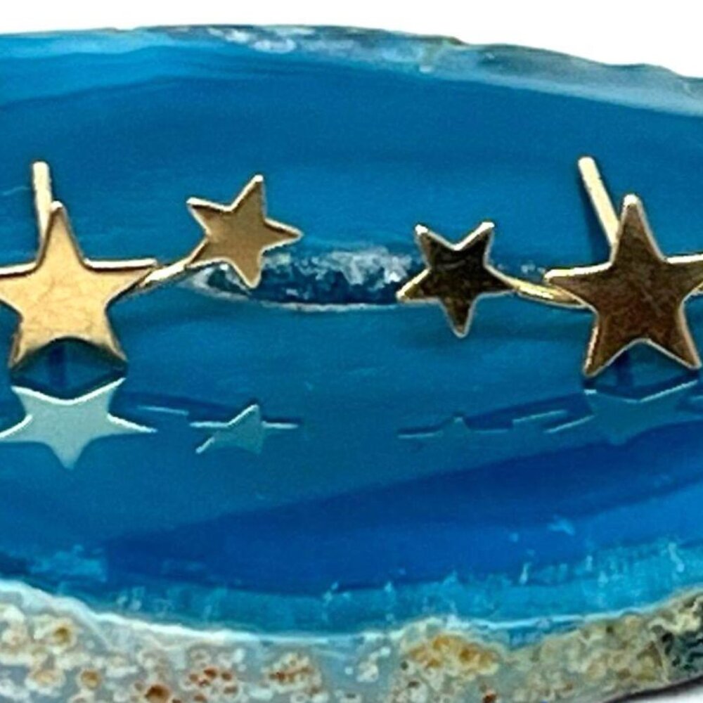 14k gold marked 3 star climber earrings